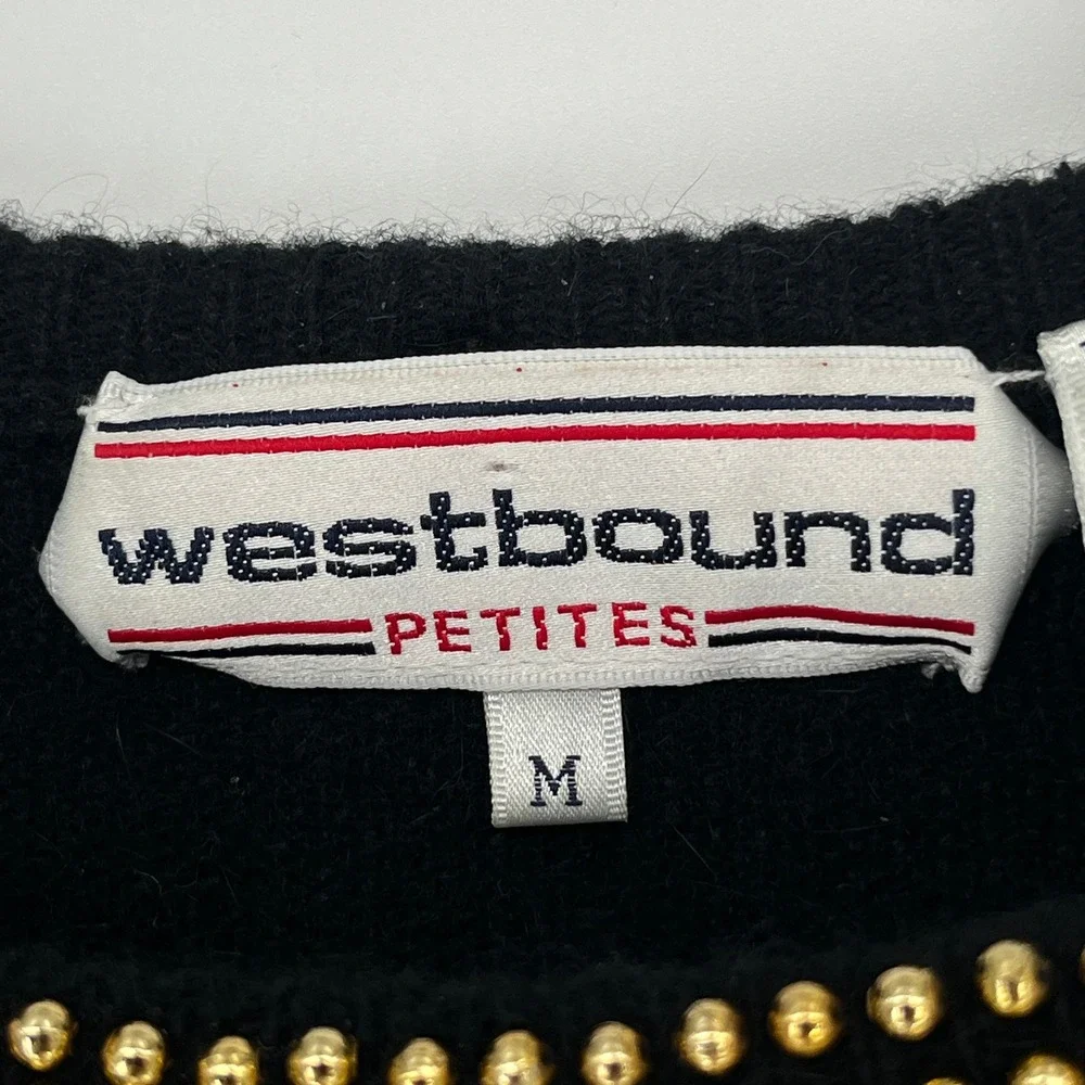 Westbound Petites Black Lambswool Angora Gold Beaded Vintage Sweater Womens M‎